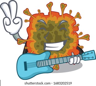 Supper cool duvinacovirus cartoon playing a guitar
