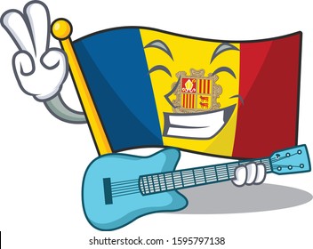 Supper cool flag andorra Scroll cartoon performance with guitar