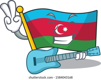 Supper cool flag azerbaijan cartoon character performance with guitar