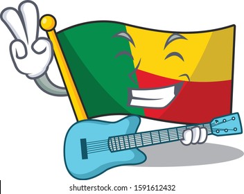 Supper cool flag benin Scroll cartoon performance with guitar