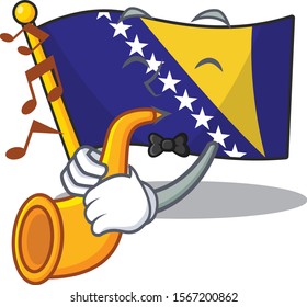Supper cool flag bosnia cartoon character performance With trumpet