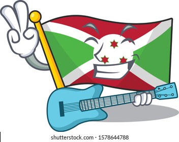 Supper cool flag burundi cartoon character performance with guitar