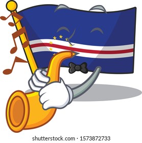 Supper cool flag cape verde cartoon character performance with trumpet