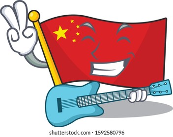 Supper cool flag china Scroll cartoon performance with guitar