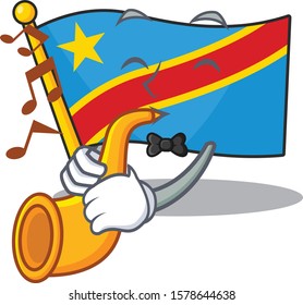 Supper cool flag democratic republic cartoon character performance with trumpet
