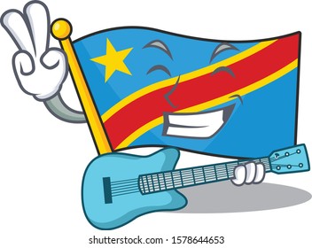 Supper cool flag democratic republic cartoon character performance with guitar