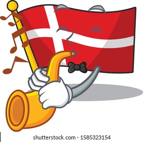 Supper cool flag denmark cartoon character performance with trumpet
