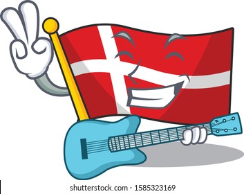 Supper cool flag denmark cartoon character performance with guitar