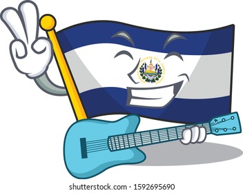 Supper cool flag el salvador Scroll cartoon performance with guitar