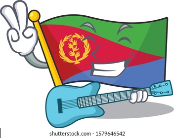 Supper cool flag eritrea cartoon character performance with guitar