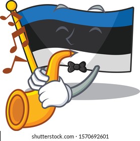 Supper cool flag estonia cartoon character performance With trumpet