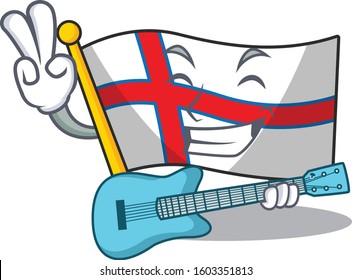 Supper cool flag faroe island Scroll cartoon performance with guitar