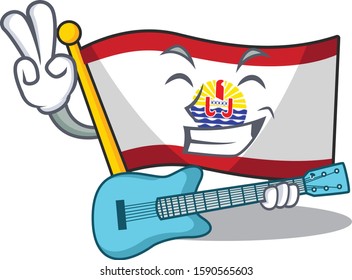 Supper cool flag french polynesia Scroll cartoon performance with guitar
