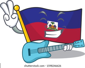 Supper cool flag haiti Scroll cartoon performance with guitar
