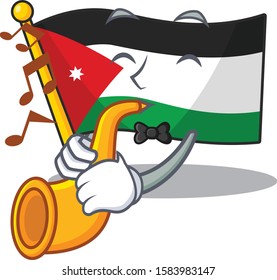 Supper cool flag jordan cartoon character performance with trumpet