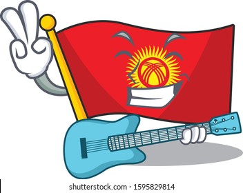 Supper cool flag kyrgyzstan Scroll cartoon performance with guitar