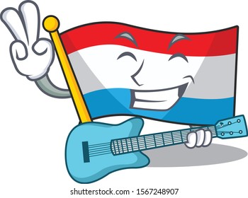 Supper cool flag luxembourg cartoon character performance With guitar