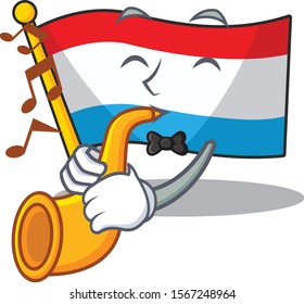 Supper cool flag luxembourg cartoon character performance With trumpet