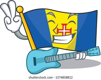 Supper cool flag madeira cartoon character performance with guitar