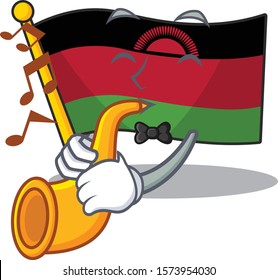Supper cool flag malawi cartoon character performance with trumpet