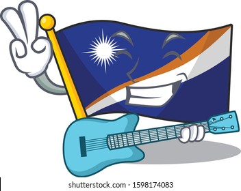 Supper cool flag marshall island Scroll cartoon performance with guitar