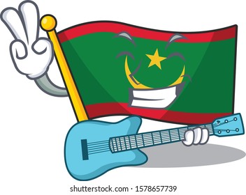 Supper cool flag mauritania cartoon character performance with guitar