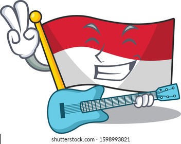 Supper cool flag monaco Scroll cartoon performance with guitar