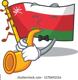 Supper cool flag oman cartoon character performance With trumpet