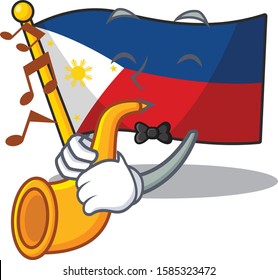 Supper cool flag philippines cartoon character performance with trumpet