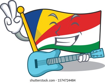 Supper cool flag seychelles cartoon character performance with guitar