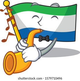 Supper cool flag sierra leone cartoon character performance with trumpet