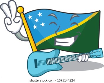 Supper cool flag solomon island Scroll cartoon performance with guitar