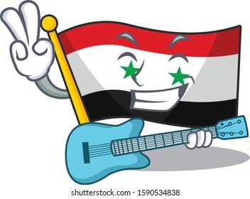 Supper cool flag syria Scroll cartoon performance with guitar
