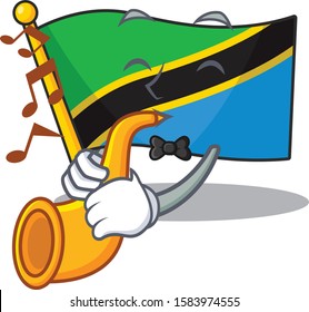 Supper cool flag tanzania cartoon character performance with trumpet