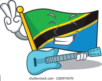 Supper cool flag tanzania cartoon character performance with guitar