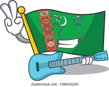 Supper cool flag turkmenistan cartoon character performance with guitar