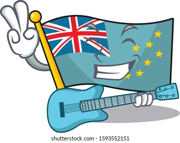Supper cool flag tuvalu Scroll cartoon performance with guitar