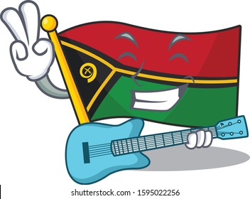 Supper cool flag vanuatu Scroll cartoon performance with guitar