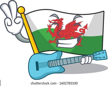 Supper cool flag wales Scroll cartoon performance with guitar