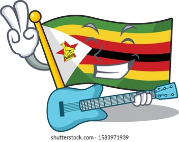 Supper cool flag zimbabwe cartoon character performance with guitar