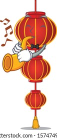 Supper cool lampion chinese lantern cartoon character performance with trumpet