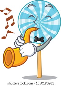 Supper cool lollipop cartoon character performance with trumpet