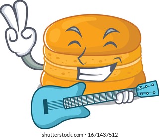 Supper cool orange macaron cartoon playing a guitar
