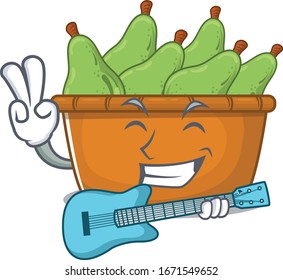 Supper cool pear fruit box cartoon playing a guitar