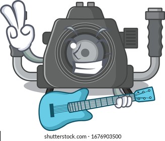 Supper cool underwater camera cartoon playing a guitar