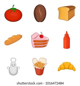 Supper icons set. Cartoon set of 9 supper vector icons for web isolated on white background