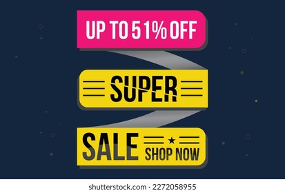 Cena venta de diseño vectorial con 51% de descuento y colgantes de coloridos telarañas en fondo blanco para promociones de tiendas y celebraciones de fiestas