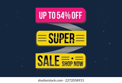 Cena venta de diseño vectorial con 54% de descuento y colgantes de coloridos telarañas en fondo blanco para promociones de tiendas y celebraciones de fiestas
