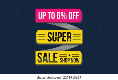 Cena venta de diseño vectorial con 6% de descuento y colgante de vibraciones coloridas en fondo blanco para promociones de tiendas y celebraciones de fiestas