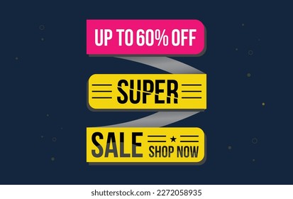 Supper sale vector design with 60% off and hanging colorful streamers in white background for store promotions and party celebrations